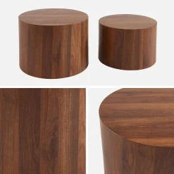 Set van 2 ronde salontafels met houteffect
