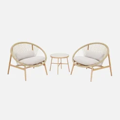 Set van 2 tuinstoelen met stalen en rotan tafel