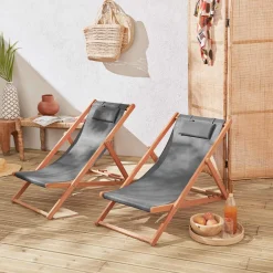 Set van twee textileen strandstoelen
