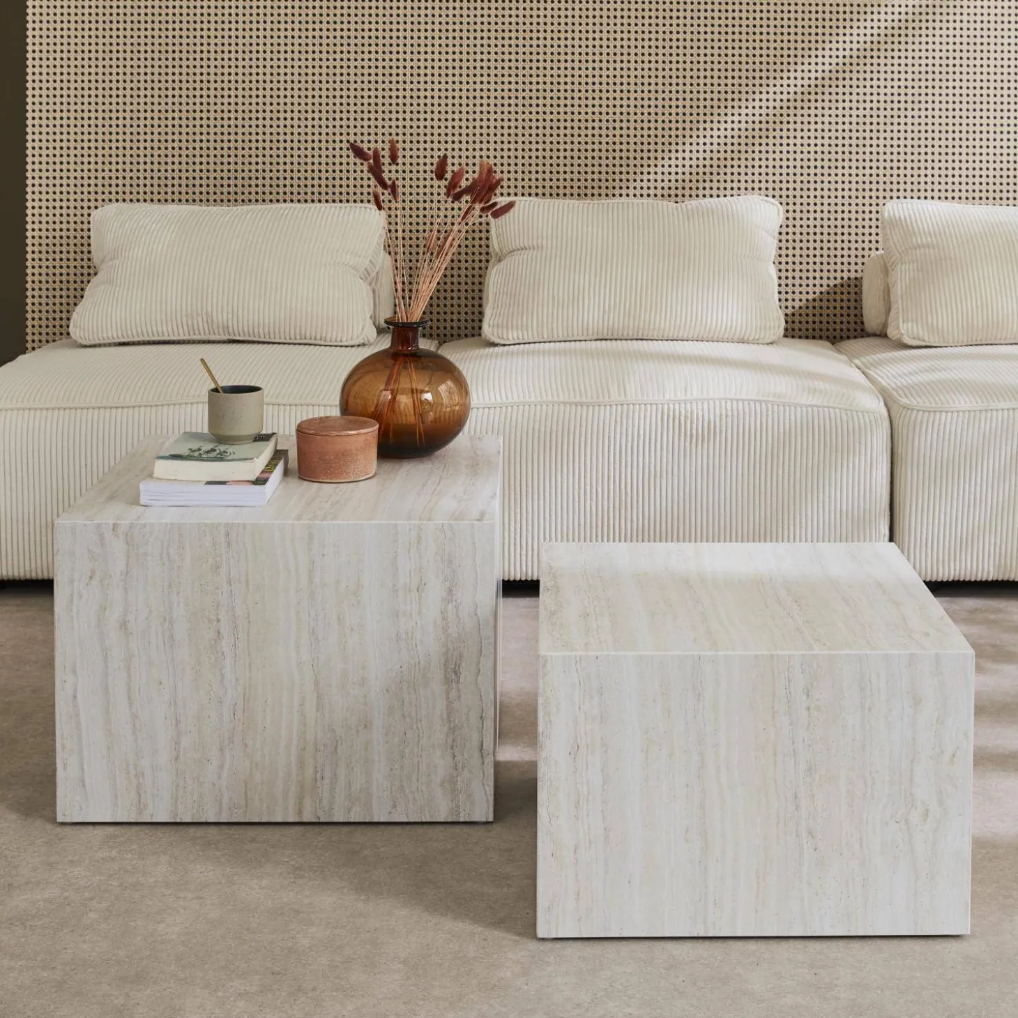 Set van 2 vierkante salontafels met marmereffect