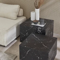 Set van 2 vierkante salontafels met marmereffect