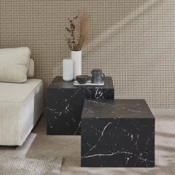 Set van 2 vierkante salontafels met marmereffect