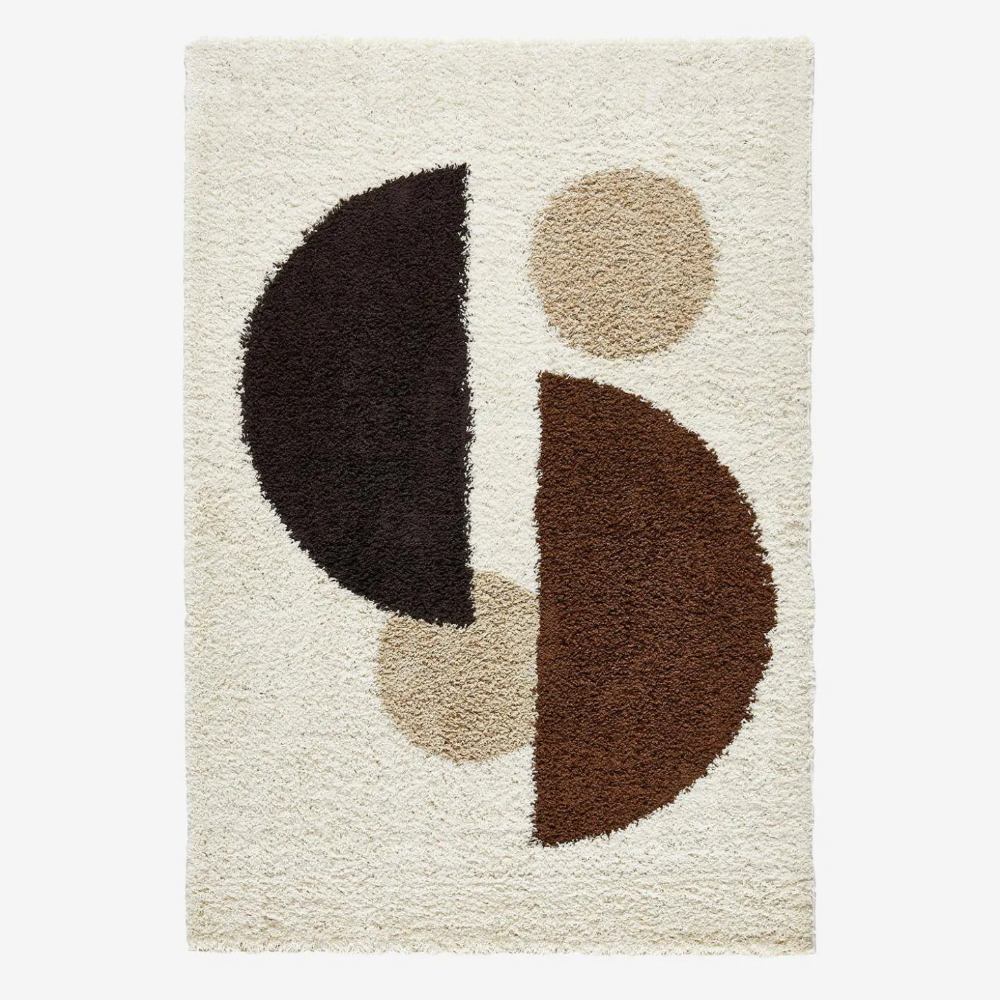 Shaggy binnentapijt met cirkelpatronen beige, bruin, zwart