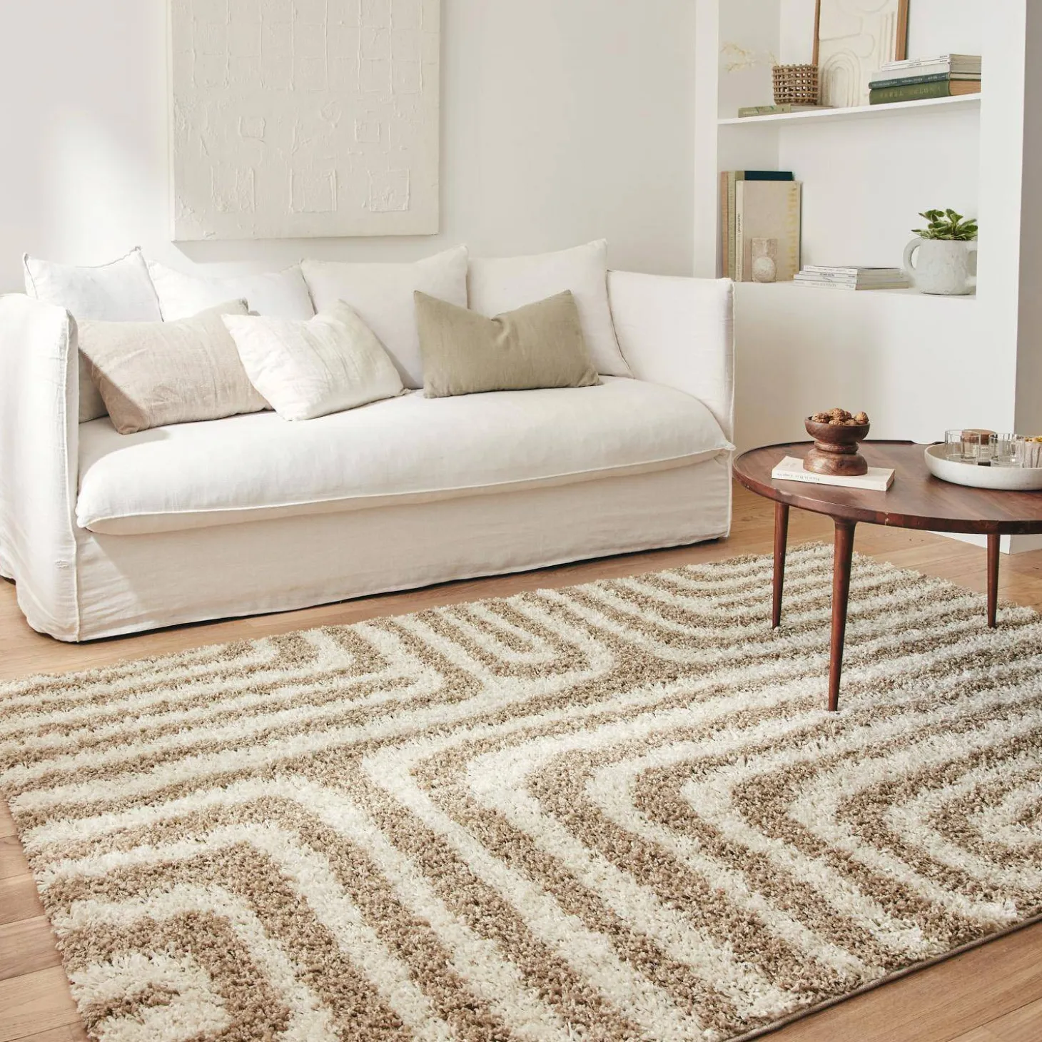 Shaggy vloerkleed met geometrisch patroon beige