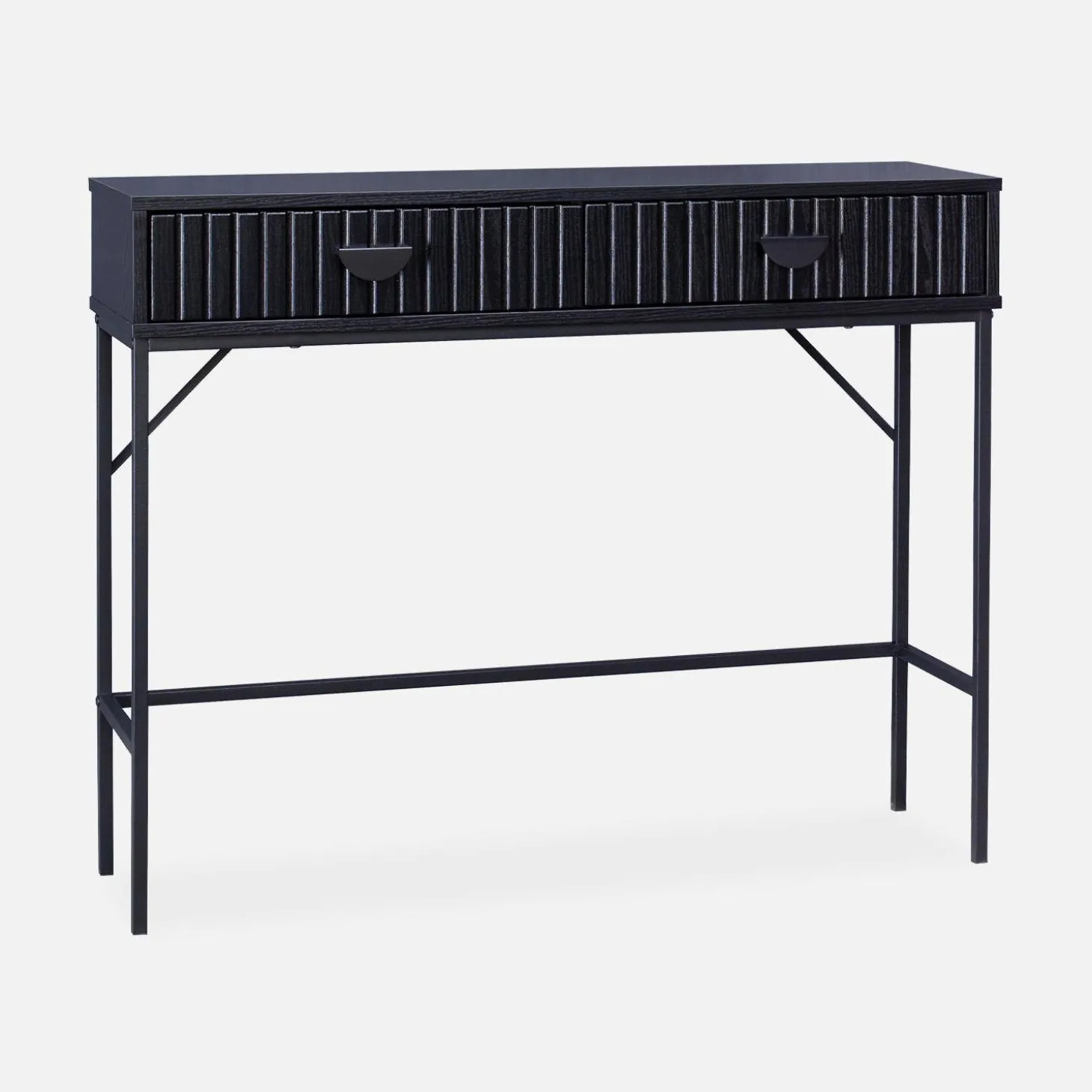 Sidetable met 2 laden en zwart gegroefd houteffect