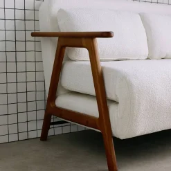 Slaapbank 2-zits rubberhout walnootkleur en bouclé-stof