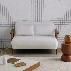 Slaapbank 2-zits rubberhout walnootkleur en bouclé-stof