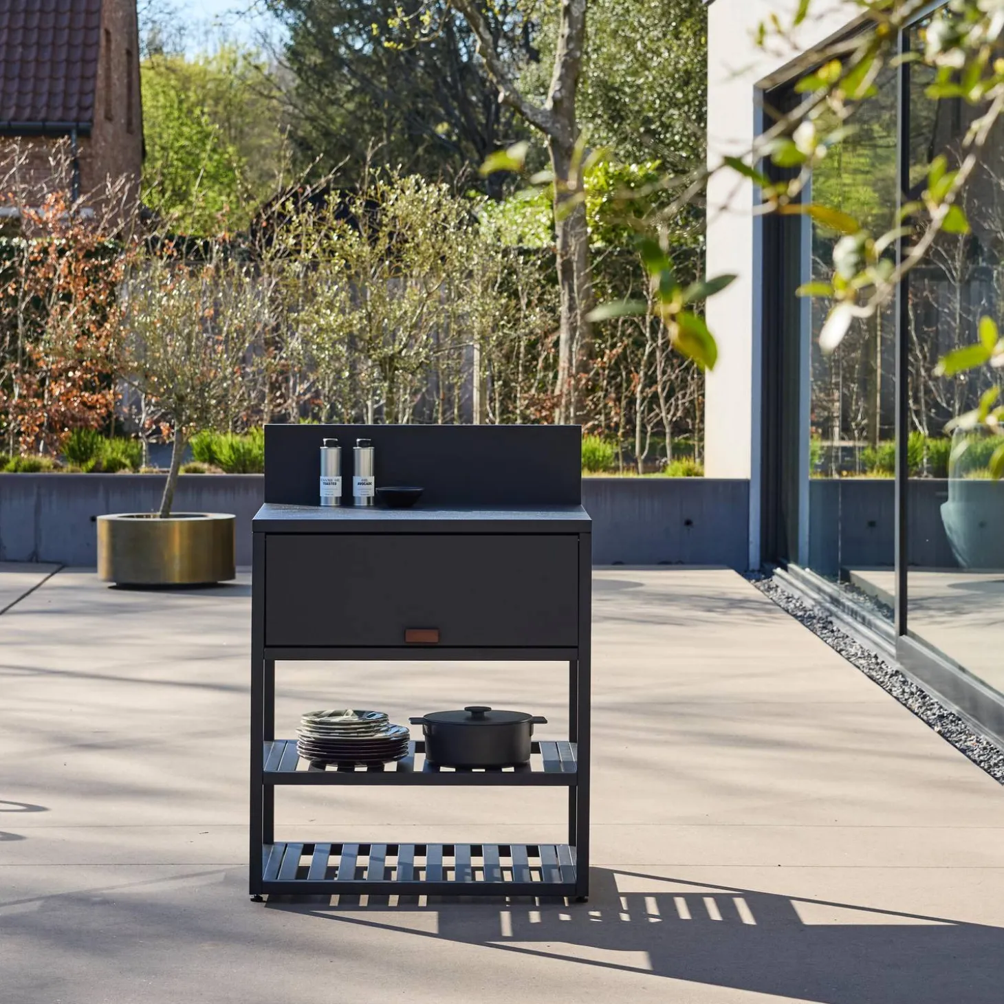 Stalen buitenkeukenmodule met 1 klep 2 planken L80cm