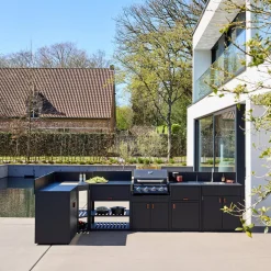 Stalen buitenkeuken 6 modules met gasbarbecue 4 branders