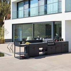 Stalen buitenkeuken 6 modules met gasbarbecue 4 branders