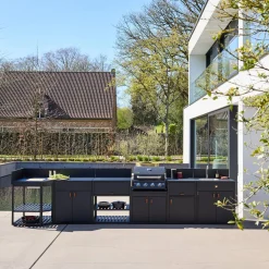 Stalen buitenkeuken 6 modules met gasbarbecue 4 branders