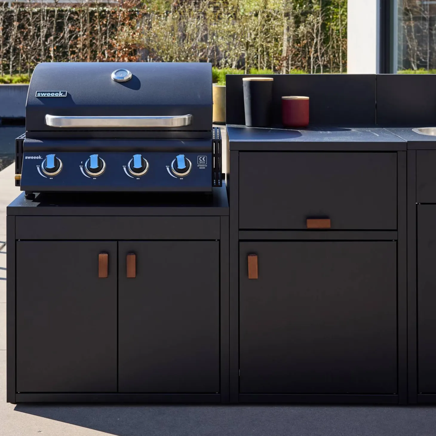 Stalen buitenkeuken 3 modules met gasbarbecue 4 branders