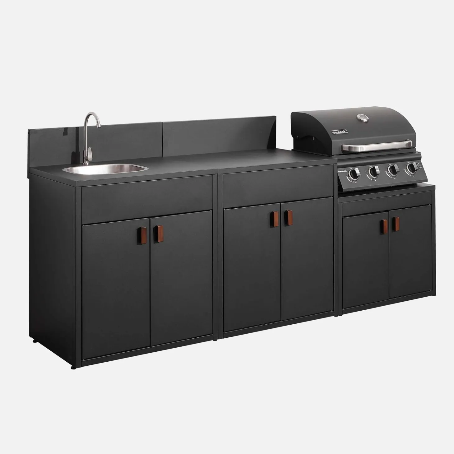 Stalen buitenkeuken 3 modules met gasbarbecue 4 branders