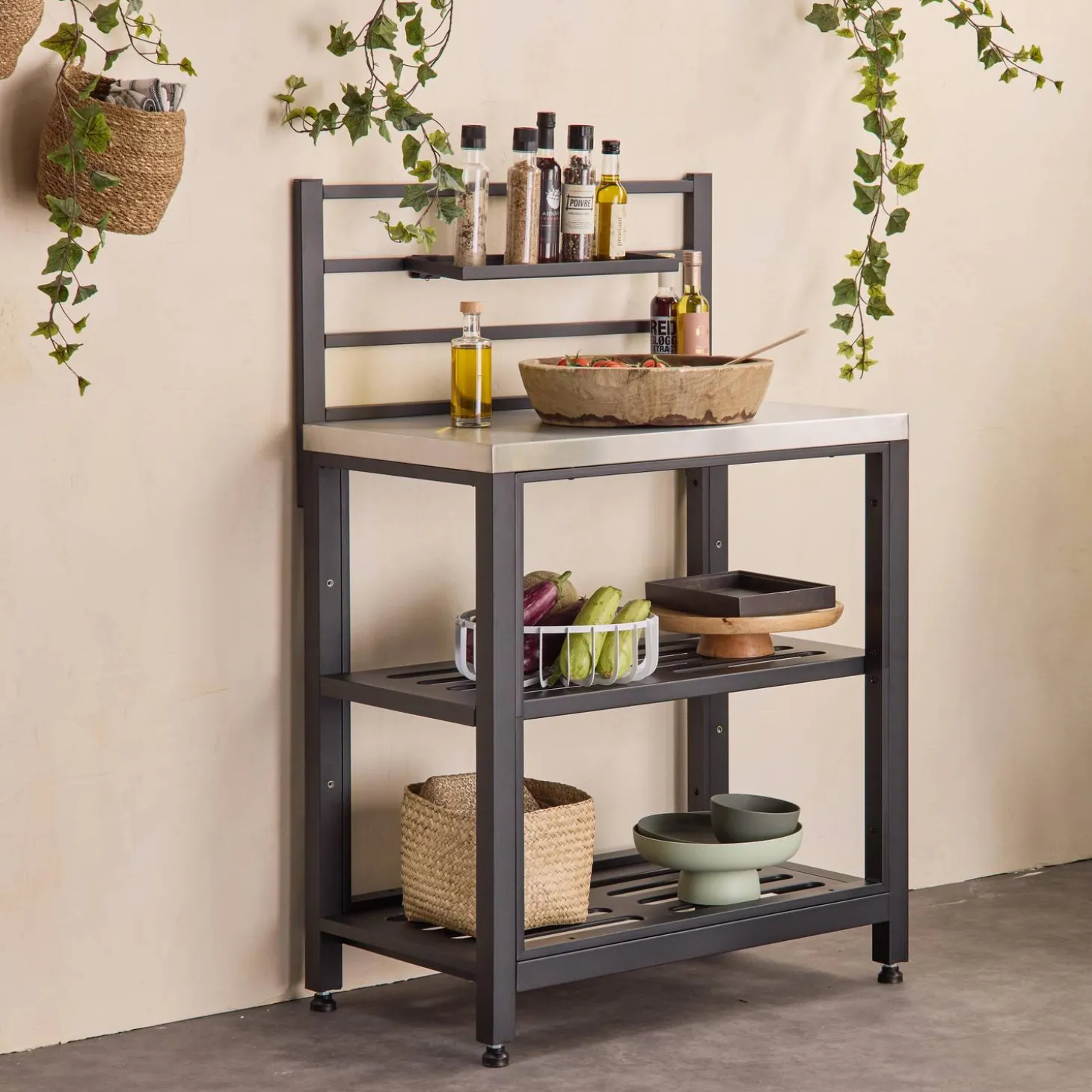 Stalen module buitenkeuken, 80 cm breed met 2 opbergplanken