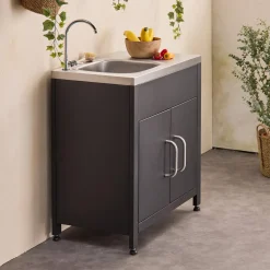 Stalen module buitenkeuken met gootsteen, 80cm breed