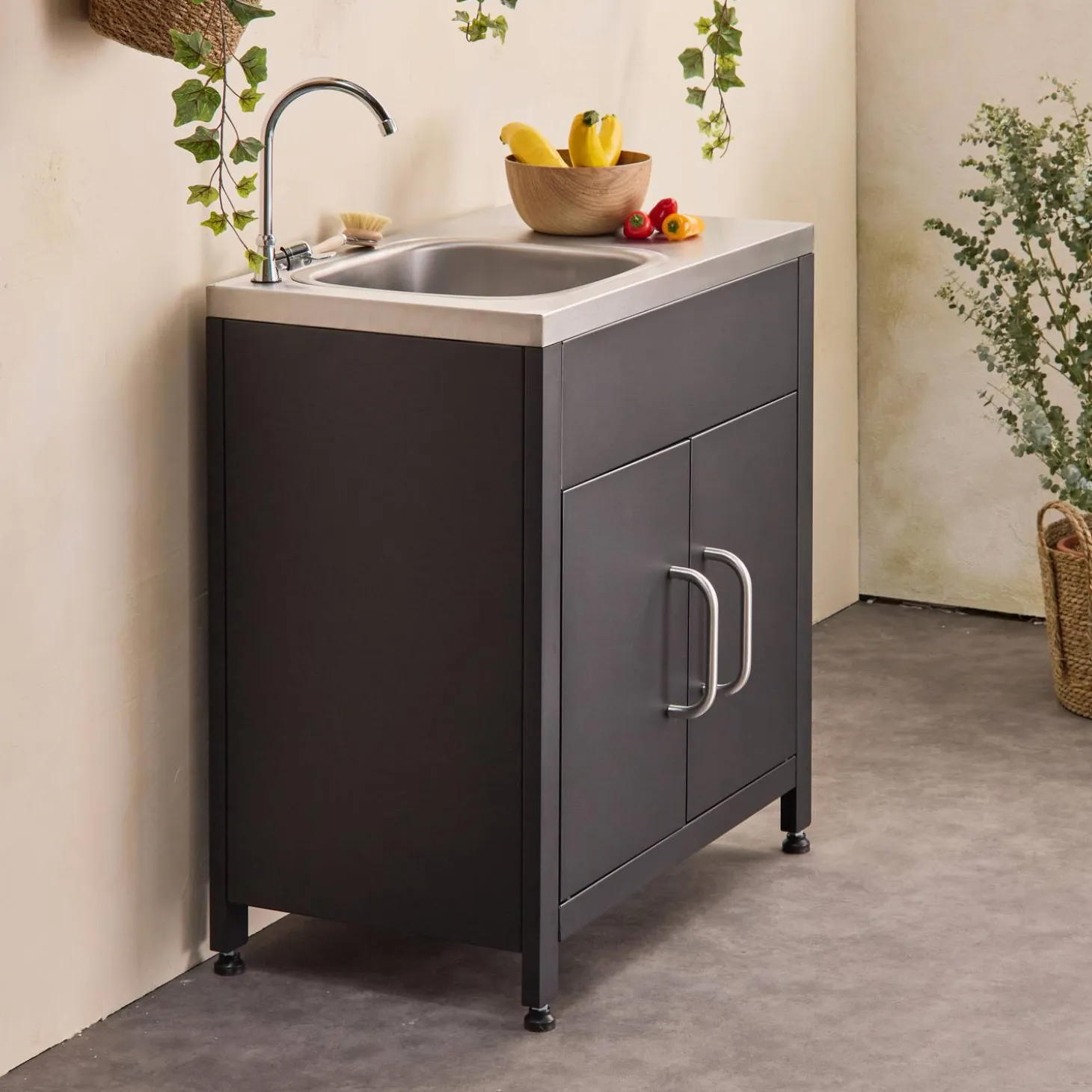 Stalen module buitenkeuken met gootsteen, 80cm breed