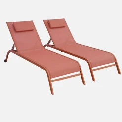Stapelbare ligstoelen met meerdere posities, hoofdkussen en wieltjes (set van 2)