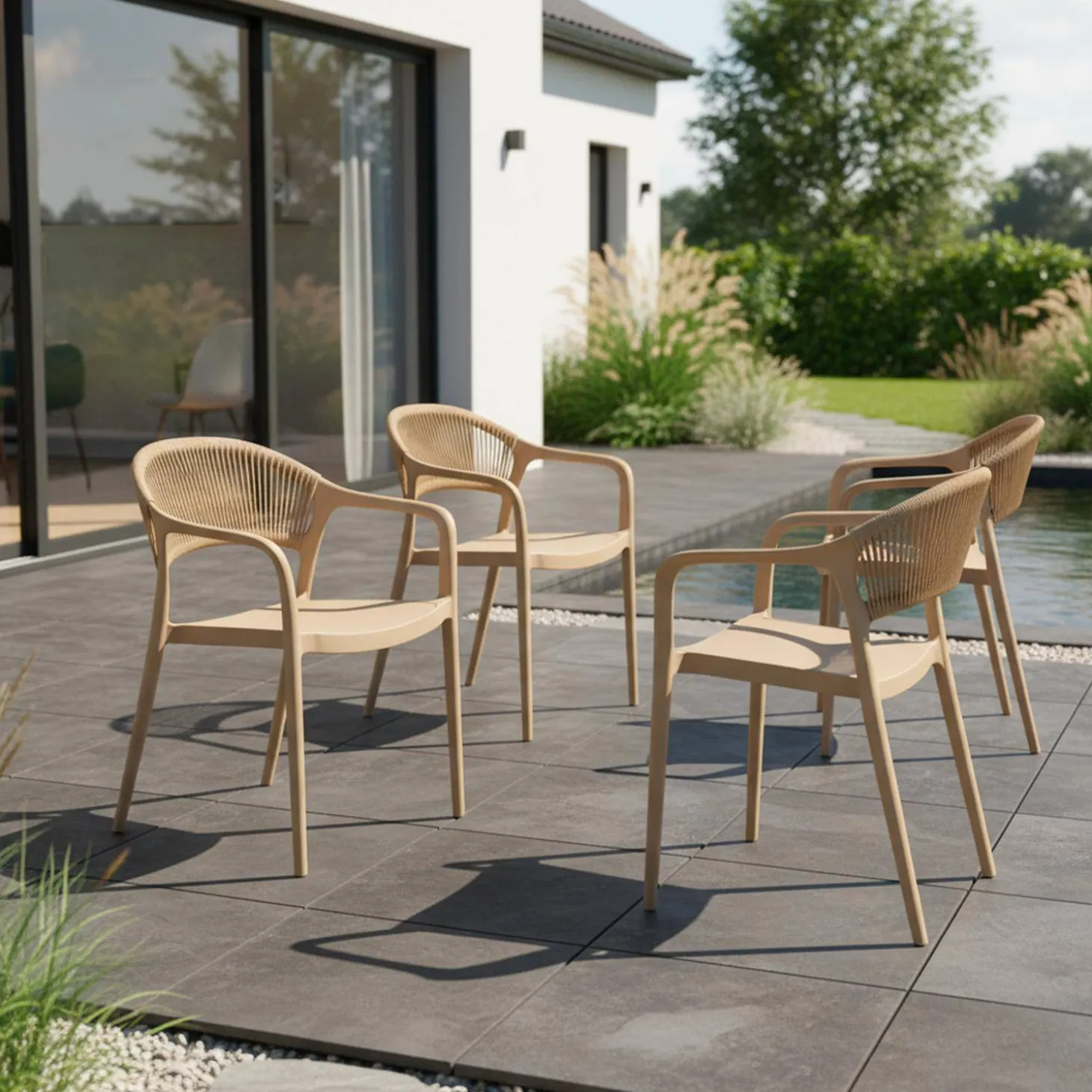 Stapelbare tuinstoelen met touw-effect (set van 4)