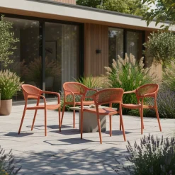 Stapelbare tuinstoelen met touw-effect (set van 4)
