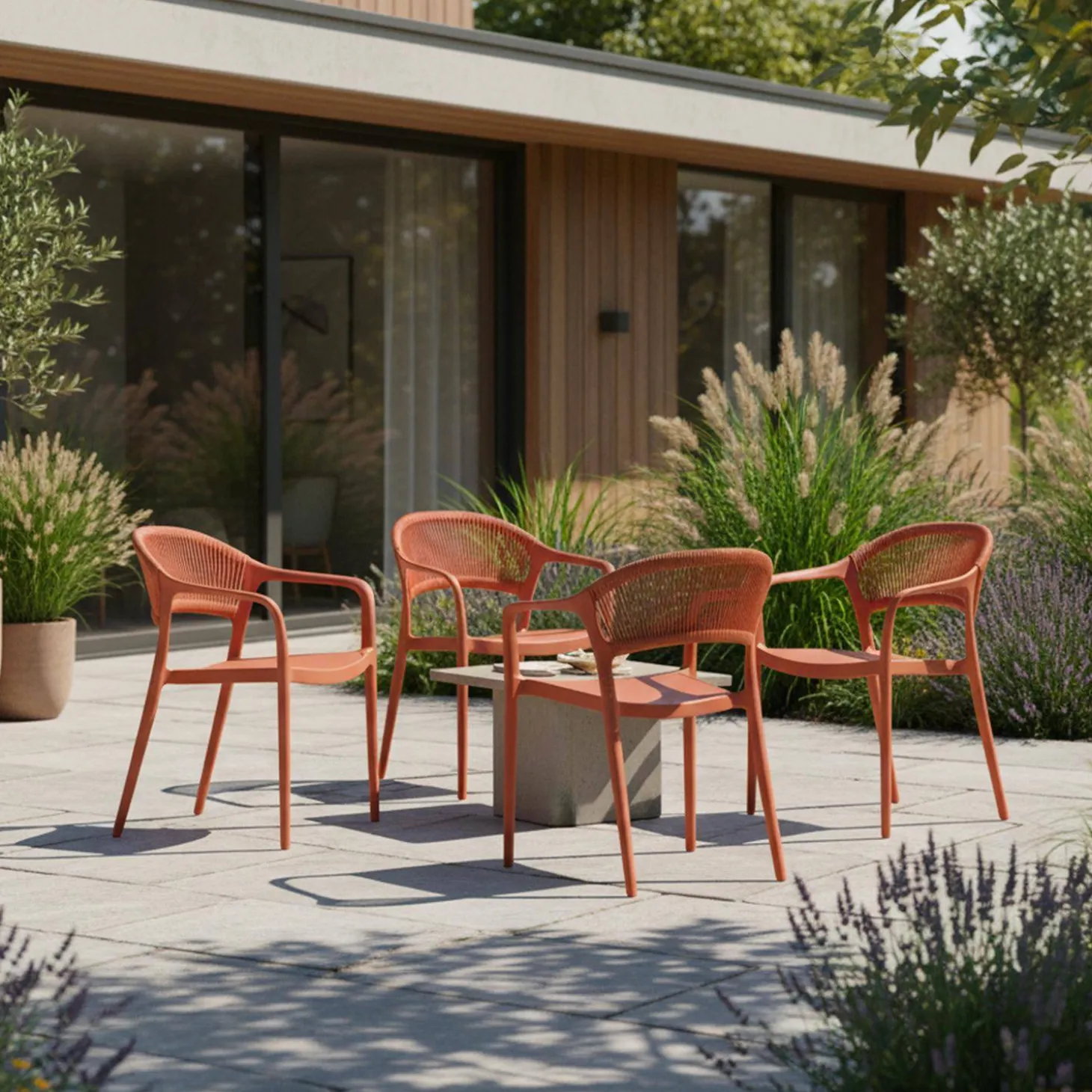 Stapelbare tuinstoelen met touw-effect (set van 4)