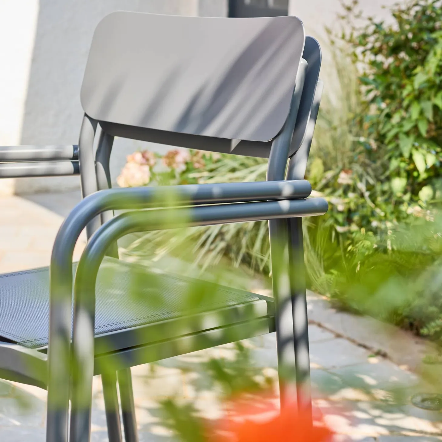 Stapelbare tuinstoelen van aluminium en textileen (Set van 4)