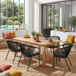 Stapelbare tuinstoelen van staal en touwen (set van 4)