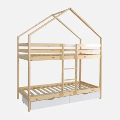 Stapelbed voor kinderen hutmodel 90x190 cm met 2 laden