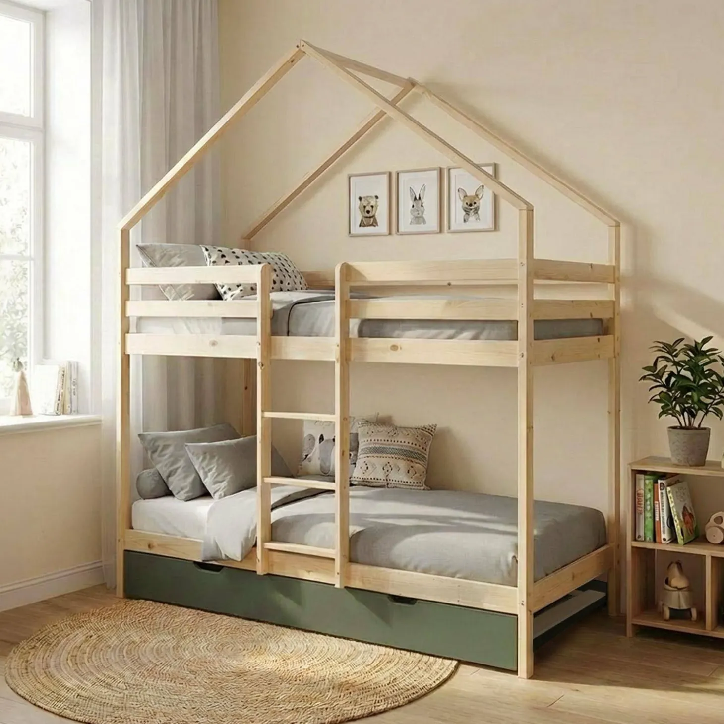 Stapelbed voor kinderen hutmodel 90x190 cm met logeerlade