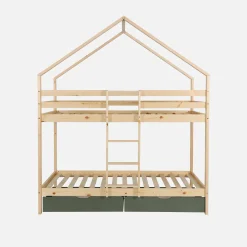 Stapelbed voor kinderen hutmodel 90x190 cm met 2 laden