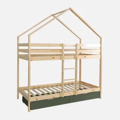 Stapelbed voor kinderen hutmodel 90x190 cm met 2 laden