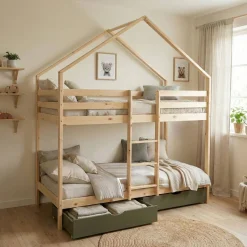 Stapelbed voor kinderen hutmodel 90x190 cm met 2 laden