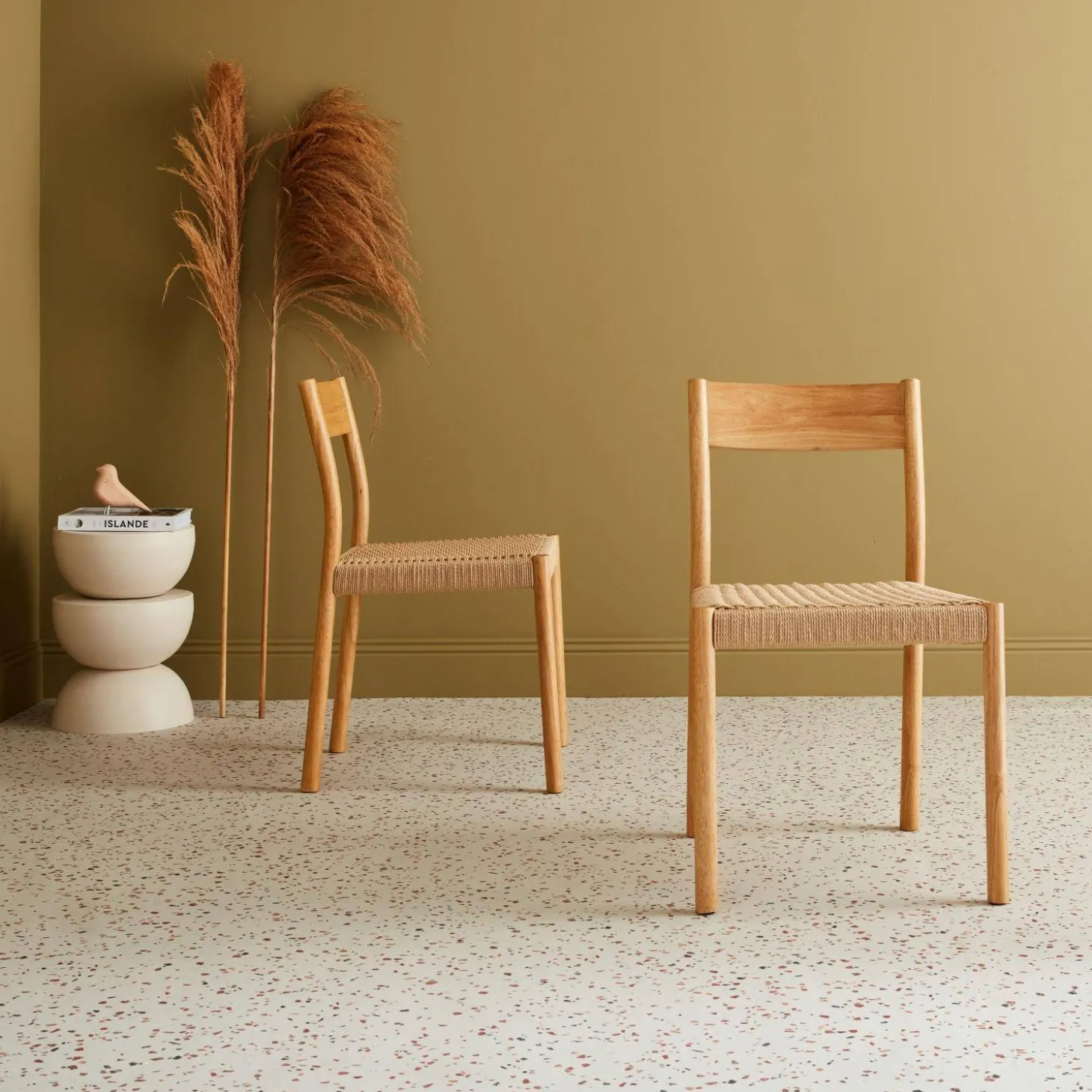Stoelen rubberhout en touw (set van 2)
