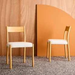 Stoelen van rubberhout en stof (set van 2)