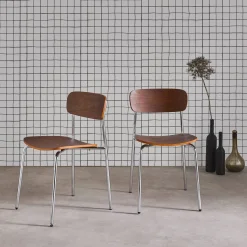 Stoel metaal en multiplex vintage (set van 2)
