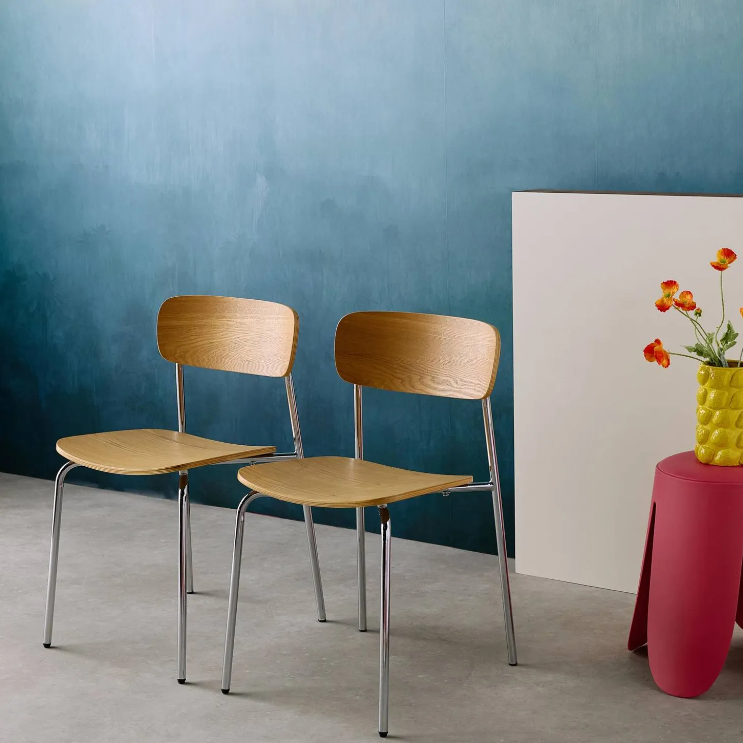 Stoel metaal en multiplex vintage (set van 2)