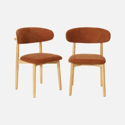 Stoel naturelkleurig rubberhout en chenille stof (set van 2)