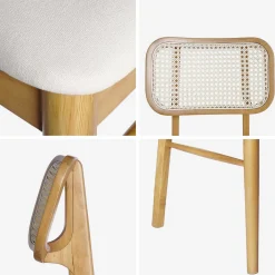 Stoel van eikenkleurig hout en rotan (set van 2)