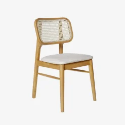 Stoel van eikenkleurig hout en rotan (set van 2)