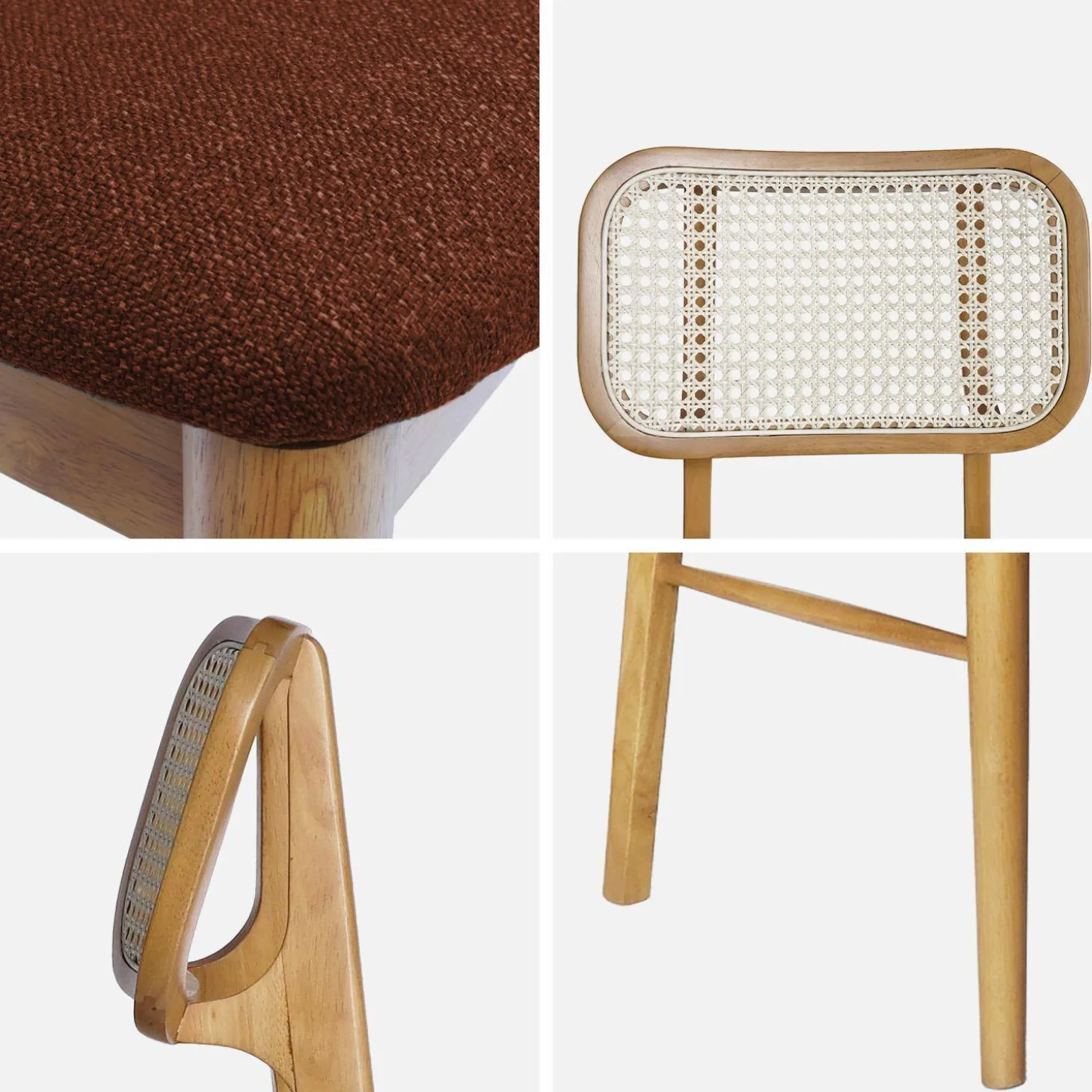 Stoel van naturelkleurig hout en rotan (set van 2)
