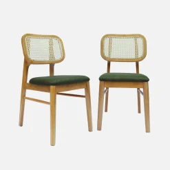 Stoel van naturelkleurig hout en rotan (set van 2)