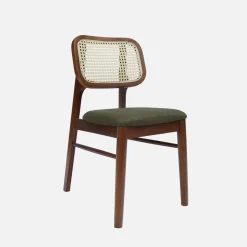 Stoel van walnootkleurig hout en rotan (set van 2)
