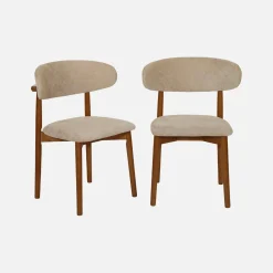 Stoel walnootkleurig rubberhout en chenille stof (set van 2)