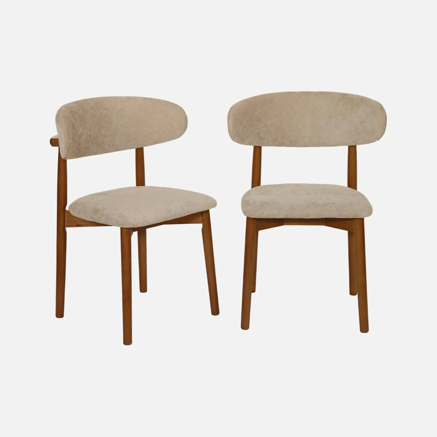 Stoel walnootkleurig rubberhout en chenille stof (set van 2)