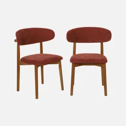 Stoel walnootkleurig rubberhout en chenille stof (set van 2)