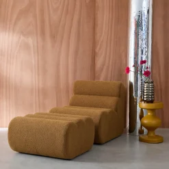 Stoffen fauteuil getextureerde bouclé 1 zitplaats met voetenbankje