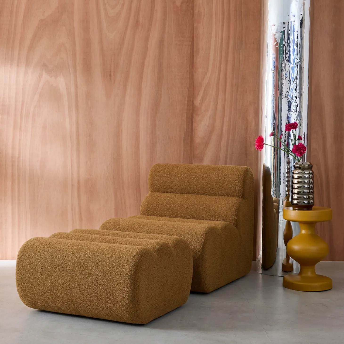 Stoffen fauteuil getextureerde bouclé 1 zitplaats met voetenbankje