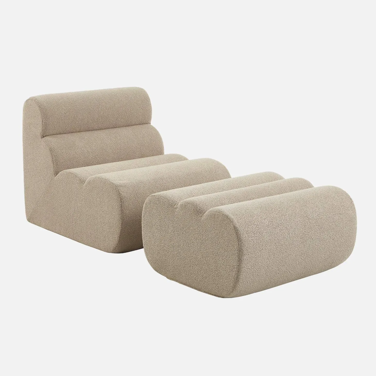 Stoffen fauteuil getextureerde bouclé 1 zitplaats met voetenbankje