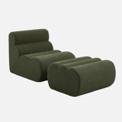 Stoffen fauteuil getextureerde bouclé 1 zitplaats met voetenbankje