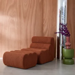 Stoffen fauteuil getextureerde bouclé 1 zitplaats met voetenbankje