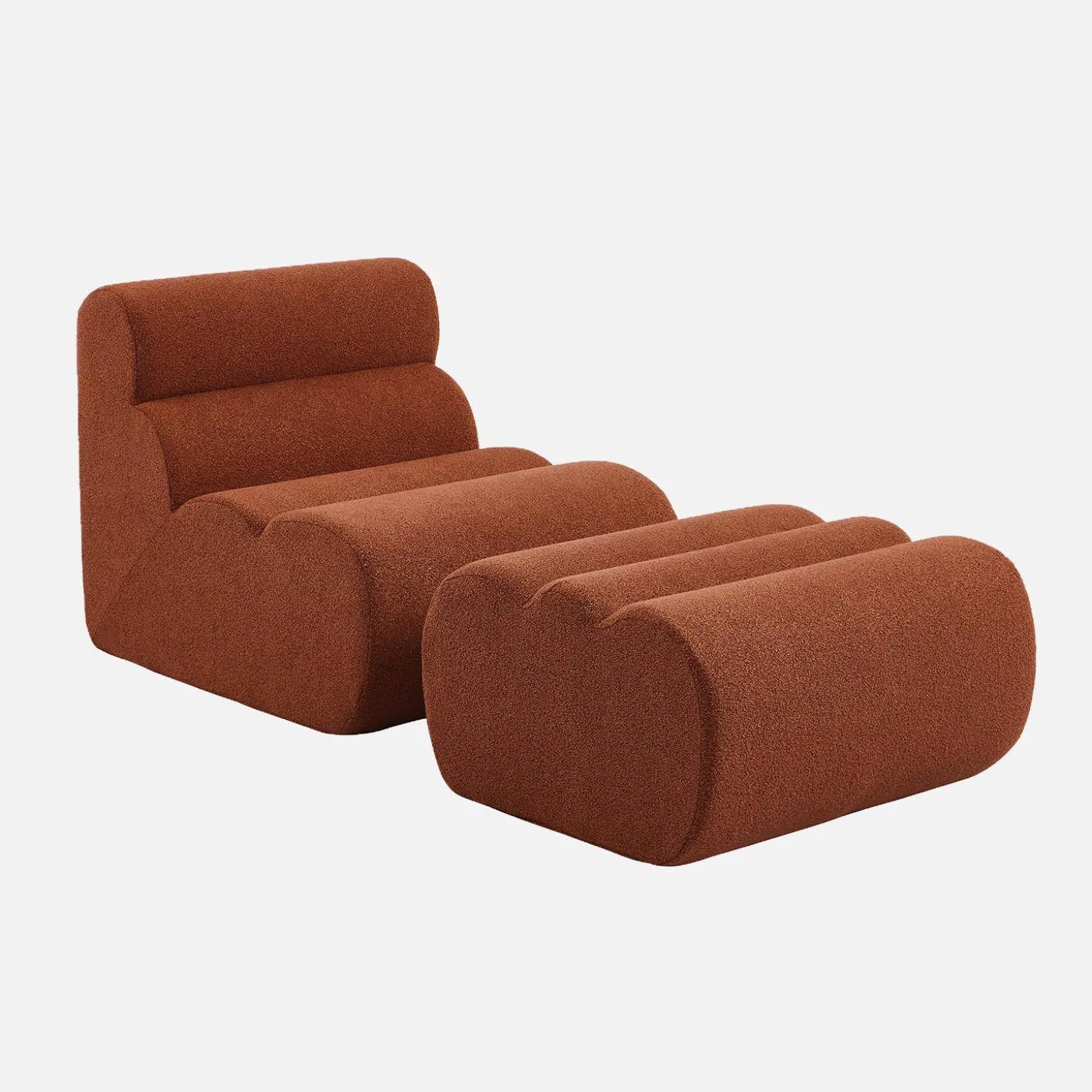 Stoffen fauteuil getextureerde bouclé 1 zitplaats met voetenbankje